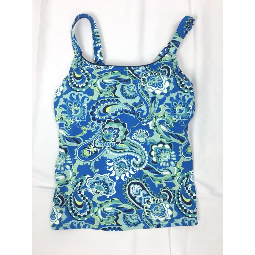 Lands' End Women Size 2D Blue Tankini Swim Top Shelf Bra Paisley